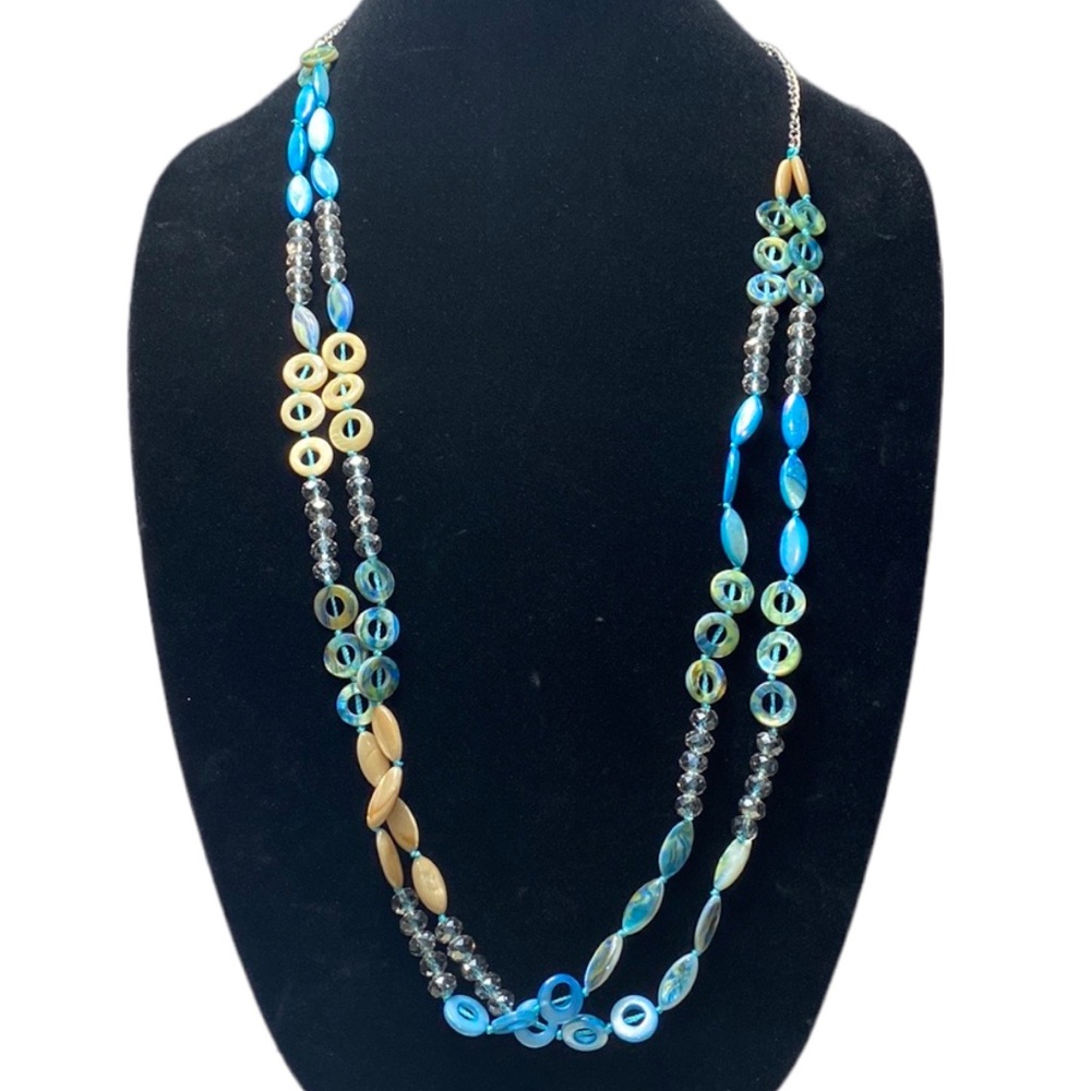 Mixit Long Turquoise / Clear Beaded Double Chain Necklace